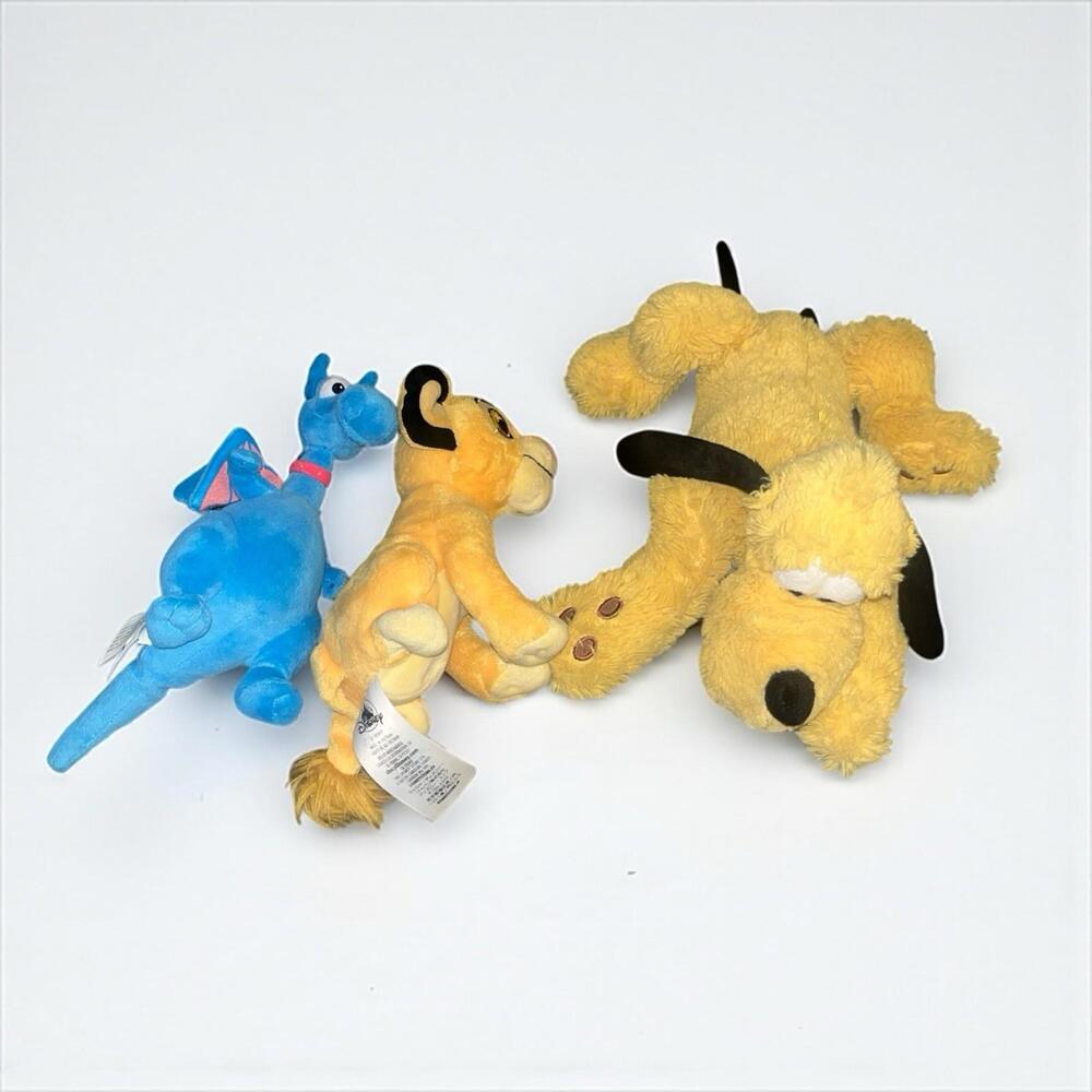 Lot Of 3 Disney Plush Stuffed Animals Pluto Simba